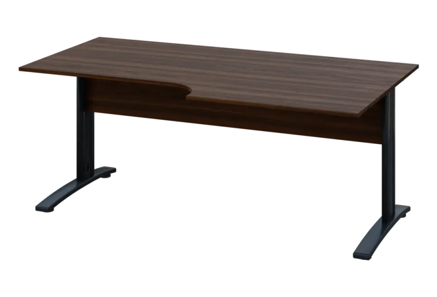 ERK 18 - 188 stůl kancelářský, rohový, pravý, kovová podnož černá, deska 18 mm, široký 1800 mm, ořech královský